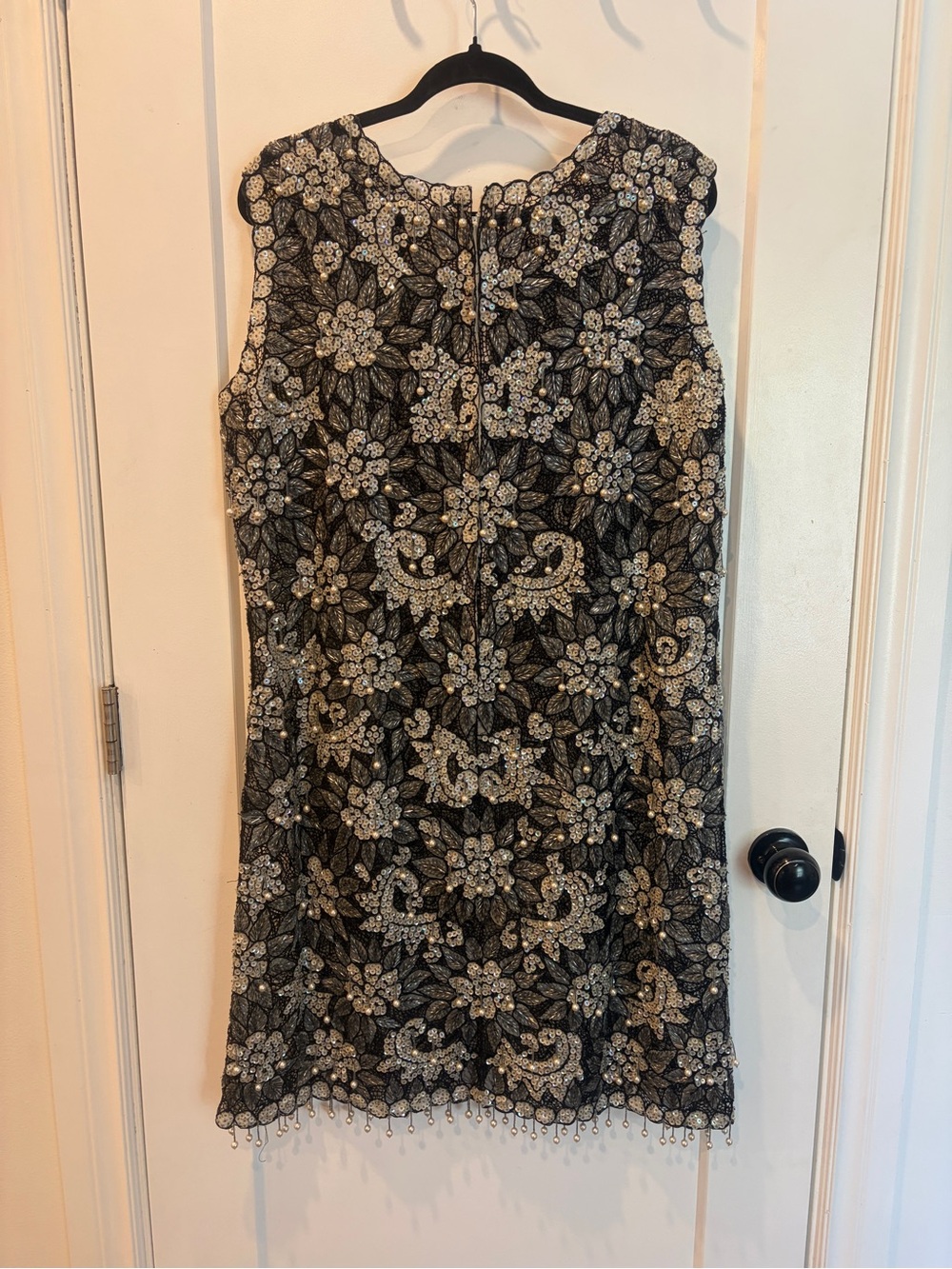 Vintage 60s Embellished Black Floral Beaded and pearls Shift Dress with slip - Picture 6 of 17